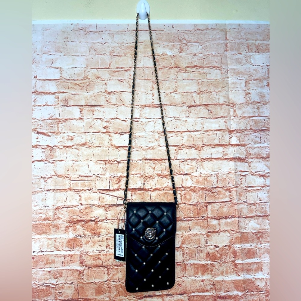 Badgley Mischka | Black Diamond Quilted with Pearls Phone Case Crossbody Bag
